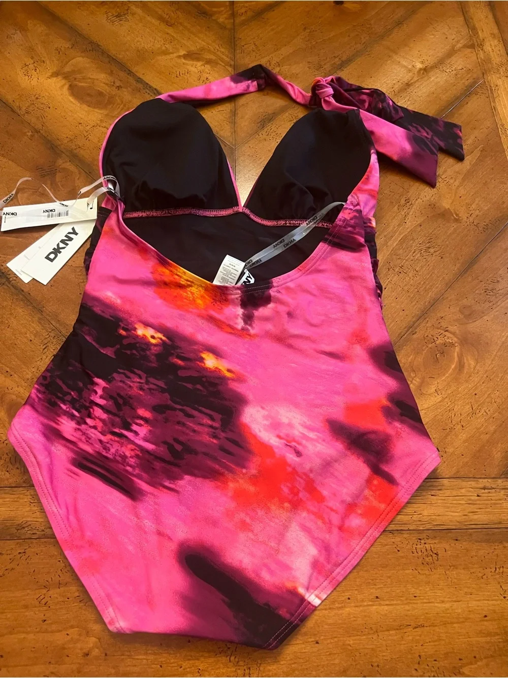 DKNY Pink Swirl Halter One-Piece Swimsuit - Picture 2 of 7